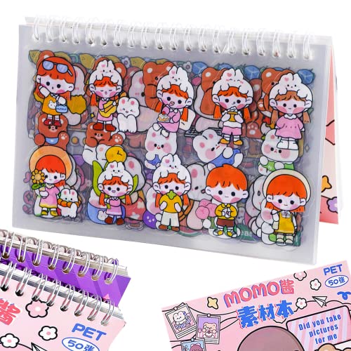 Nette Cartoon Mädchen Scrapbooking Sticker Aufkleber Set.700 PCS/50 Blätter Kawaii Sticker Kaninchen PET Transparente Scrapbooking Aufkleber Freigabe Papier Buch für Junk Journal Album Planer von MIANRUII