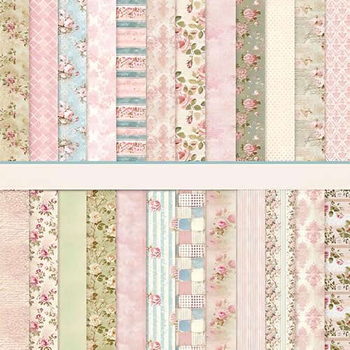 24 Blatt Scrapbook Papier 24 Designs Doppelseitiges Dekorpapier, Rosa Blumenmuster Bastelpapier Decoupage Paper Scrapbooking Craft Papier, 30.5 x 30.5cm(A) von MIATTCLD