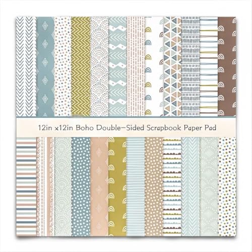 Scrapbooking-Papier mit Boho Muster, 24 Blatt Dekorpapier Decoupage Papier Block Stamperia doppelseitiges Bastelpapier für DIY Kartenherstellung, Alben, Bullet Journals, 30.5x30.5 cm von MIATTCLD