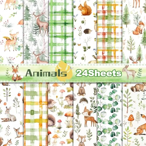 Waldtiere Scrapbooking-Block, 24 Blätter/12 Designs Dekorpapier Doppelseitiges Bunte Dekorative Journal Bastelpapier DIY Kartenherstellung Papier, 30 x 30 cm von MIATTCLD