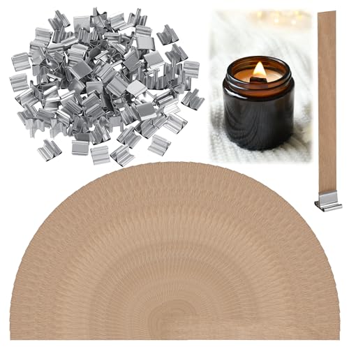 MICHIHOMIE 100 Stück Holzdochte für Kerzen mit 100 Stück Eisenständer, 13 * 130 mm Kerzendocht Holz für DIY Kerzenherstellung Handwerk von MICHIHOMIE