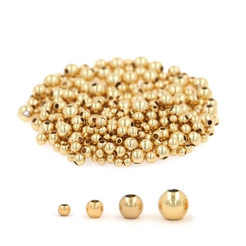 350 Stück gemischte 18 Karat Gold gefüllte Abstandshalter, 2 mm, 3 mm, 4 mm, 5 mm, die nicht leicht verblassen, glatte runde Perlen, nahtlose Kugelperlen, Goldperlen für selbstgemachte Halsketten, von MICROAMOY