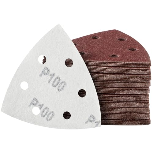 MIDO Professional Abrasive Dreieck-Schleifpads, 50 Stück, 93 mm, Körnung 100, 6 Löcher, Schleifblätter, Schleifpapier, Klett-Schleifpad von MIDO Professional Abrasive