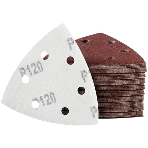 MIDO Professional Abrasive Dreieck-Schleifpads, 50 Stück, 93 mm, Körnung 120, 6 Löcher, Schleifblätter, Schleifpapier, Klett-Schleifpad von MIDO Professional Abrasive