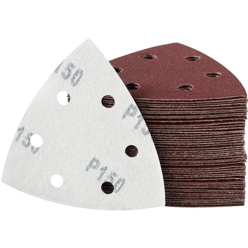 MIDO Professional Abrasive Dreieck-Schleifpads, 50 Stück, 93 mm, Körnung 150, 6 Löcher, Schleifblätter, Schleifpapier, Klett-Schleifpad von MIDO Professional Abrasive