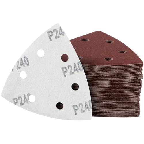 MIDO Professional Abrasive Dreieck-Schleifpads, 50 Stück, 93 mm, Körnung 240, 6 Löcher, Schleifblätter, Schleifpapier, Klett-Schleifpad von MIDO Professional Abrasive