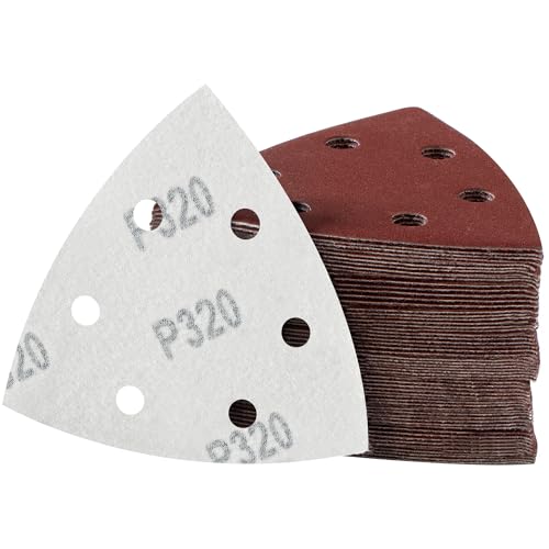 MIDO Professional Abrasive Dreieck-Schleifpads, 50 Stück, 93 mm, Körnung 320, 6 Löcher, Schleifblätter, Schleifpapier, Klett-Schleifpad von MIDO Professional Abrasive