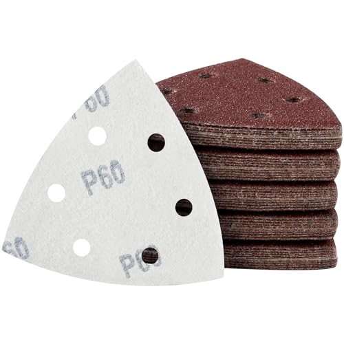 MIDO Professional Abrasive Dreieck-Schleifpads, 50 Stück, 93 mm, Körnung 60, 6 Löcher, Schleifblätter, Schleifpapier, Klett-Schleifpad von MIDO Professional Abrasive