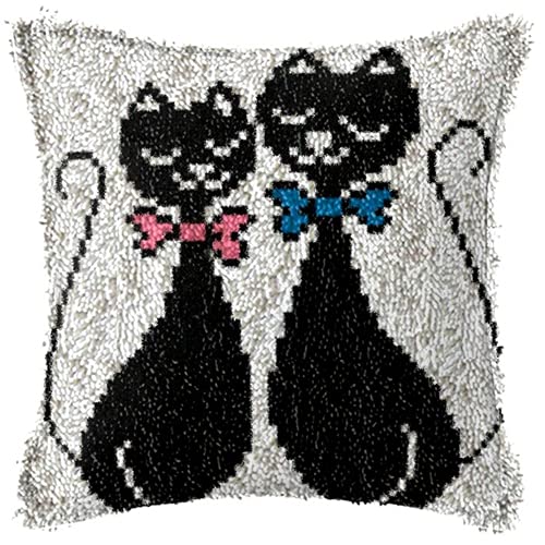 MIDUNU Knüpfhaken-Set, DIY-Kissen-Set Zum Häkeln Für Erwachsene, Unvollendetes Knüpfhaken-Geschenk-Teppich-Set, Geeignet Für DIY-Anfänger, Katze (43 X 43 cm) von MIDUNU