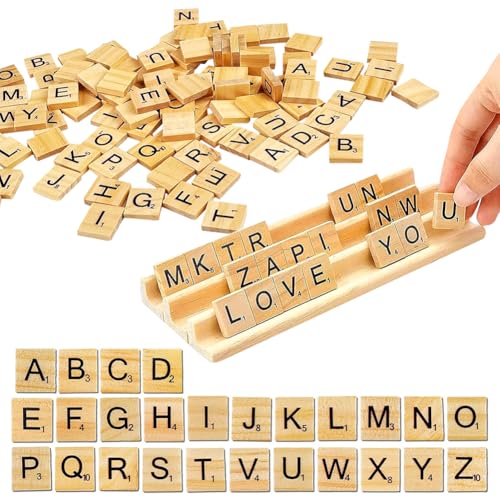 MIFKLMV 100 PCS Buchstabieralphabet aus Holz, Holzalphabet-Set,Holzalphabet-Kacheln, Holzalphabet-Kacheln mit Zahlen von A bis Z für Brettspiele, Lernen, Buchstabieren, Hochzeitsfoto-Rahmen, Wandkunst von MIFKLMV