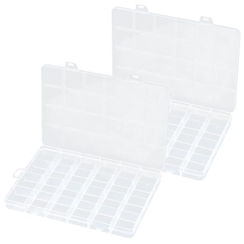 2 Stück Fächer Aufbewahrungsbox, Klein Plastik mit 24/32 Fächer Einstellbar, Aufbewahrungsbox Einstellbar Sortierboxen, Transparent Sortierbox für Perlen Ohrringen Schrauben Büromaterial (24) von MIGIFTDY