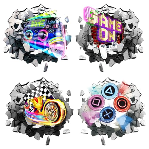 4PCS 3D Wandtattoo Gamer, Wandtattoo Kinderzimmer Jungen, Bunte Gamer Poster, Gaming Wandbild für Schlafzimmer,Wandtattoo Junge Teenager,Videospiel Wandstikcer für Jugendzimmer Deko Geschenk von MIGIFTDY