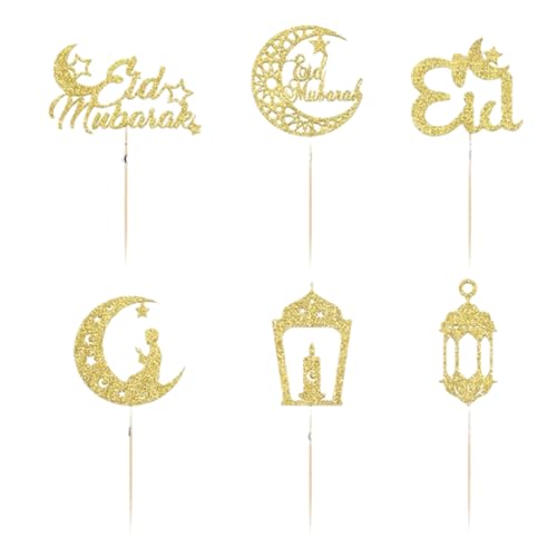 Cupcake-Topper Eid Mubarak Gold Glitzer Ramadan Kareem Cupcake Picks Mond Stern Eid Mubarak Cupcake Topper für Eid islamische muslimische Themenparty Kuchen Dekorationen Supplies von MIGIFTDY