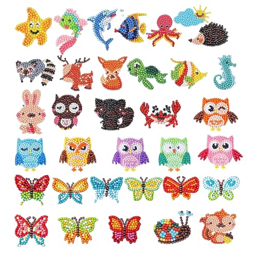 MIGIFTDY 34 Stücke Diamant malerei aufkleber set, 5D DIY Diamond Painting Sticker, Tiere Diamant Malerei Aufkleber für Kinder Erwachsene Anfänger von MIGIFTDY