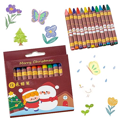 MIGIFTDY Malstifte für Kinder in 12 verschiedenen Farbtönen, Wachsmalkreide Weihnachtsmann Stifte Kleinkinder Wachsmalstifte für Kinder Ungiftige Wachsmaler Bastel Set (Weihnachtsschneehaus) von MIGIFTDY