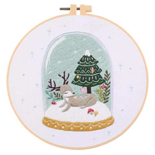 MIGIFTDY Weihnachts-Stickerei-Set mit Eisbär, Weihnachtsmann, Schneemann DIY Weihnachtsmuster mit bedrucktem Baumwollstoff, Stickgarn, Nadeln (D) von MIGIFTDY