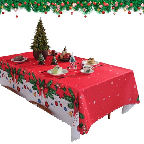 Weihnachten wasserdichte Tischdecke Rote Weihnachtstischdecke Weihnachten Abwischbare wasserdichte Stoff Tischdecke für Weihnachtsdinner Winter Holiday Party Dekoration (Weihnachtsblumen) von MIGIFTDY