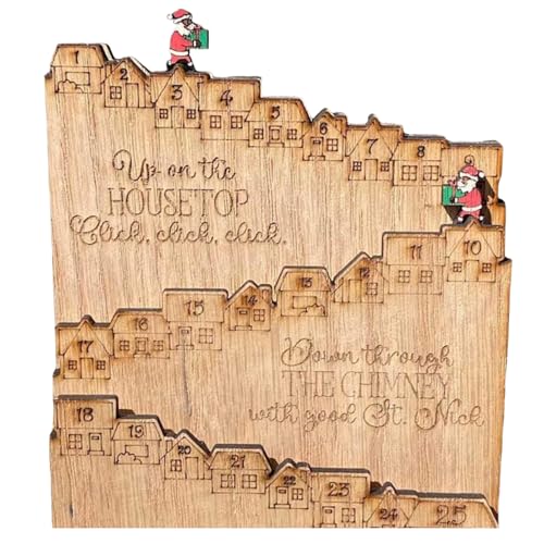 Weihnachts-Adventskalender aus Holz Adventskalender aus Holz Weihnachtsmann Schloss Countdown-Kalender für Schlafzimmer, Wohnzimmer und Schreibtisch (Log) von MIGIFTDY