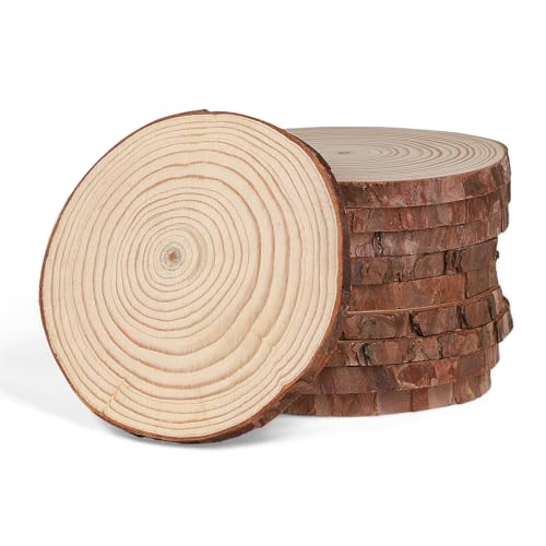 MIGUBIGU 10 Stücke Holzscheiben Natürliche Runde, Holz Log Scheiben, Unbehandeltes Baumscheiben, Unvollendete Holzkreise für DIY Basteln, Dekorieren, Untersetzer, zum Basteln, Aufhängen 13-14cm von MIGUBIGU