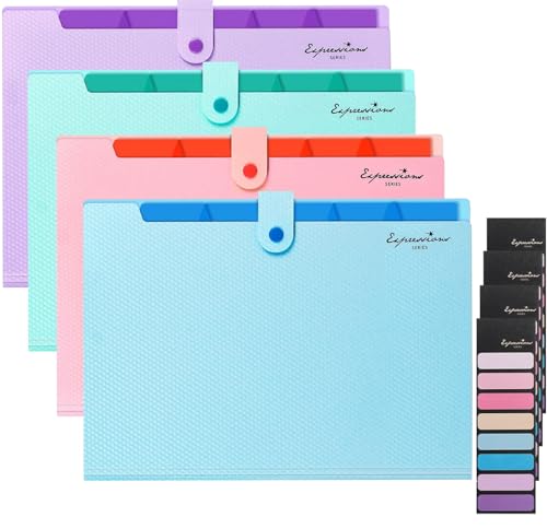 Fächermappe A4, Dokumentenmappe mit 5 Fächern, 4Pcs Document Organizer mit Etiketten, Erweiterbar Tragbar Ordnungsmappe Mappen Ordnersystem von MIILLPOP