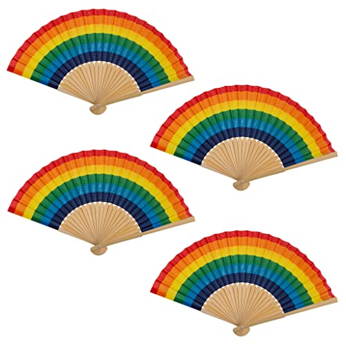 4 Stück Set Handfächer aus Holz, Handfächer für Abkühlung im Sommer, am Strand, für Hochzeiten Fasching Pride (Regenbogen) von MIJOMA