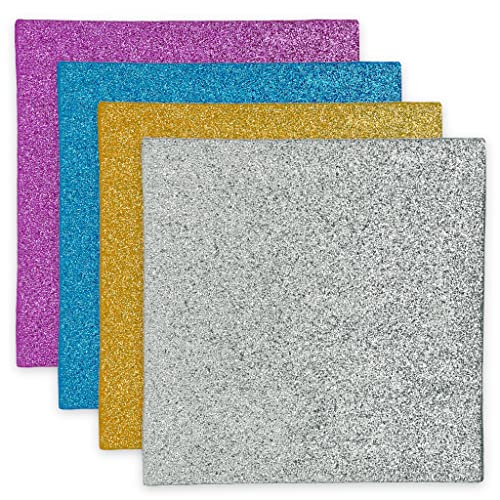 4 Stück Set Keilrahmen mit Glitter Leinwand zum Basteln und Malen aus 100% Baumwolle, für Öl- und Acrylfarben, Leere Leinwandpaneele beglitzert, 4 Farben (4 Stück a 15 x 15 cm) von MIJOMA