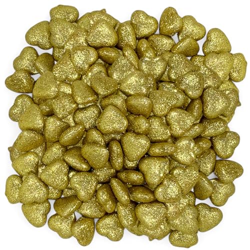 MIJOMA 200 Stück 3D-Glitzerherzen Streudeko – 18mm – Perfekte vielseitige Tischdekoration für Hochzeiten, Weihnachten und festliche Anlässe, Dekoherzen beidseitig glitzernd (Gold) von MIJOMA