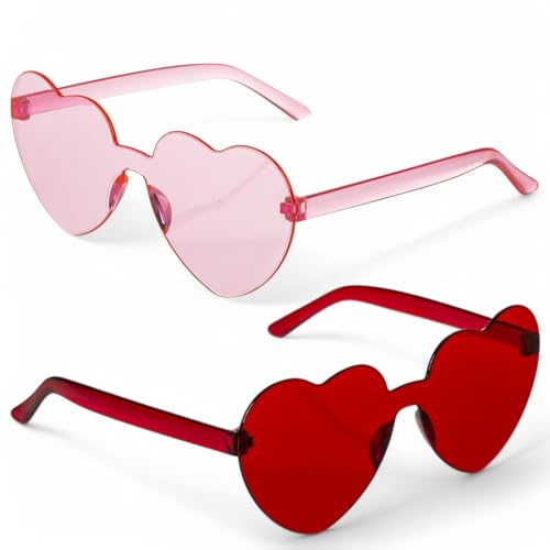 MIJOMA 2er-Set Herzbrille – Lustige Partybrille in Herzform, Retrobrille, Spaßbrille für Festivals, Karneval & Junggesellenabschied (Rot-Pink) von MIJOMA