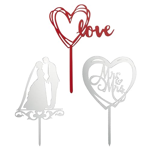 MIJOMA 3-teiliges Cake Topper Set, stilvolle Kuchendeko für Hochzeiten und Verlobungen, Acryl Tortenstecker mit 17 cm Länge, zeitgemäße Lasertechnik, eleganter Tortenschmuck, für unvergessliche Feiern von MIJOMA