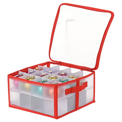 MIJOMA Aufbewahrungsbox Sortierbox Weihnachtstasche für Christbaumkugeln und Weihnachtsschmuck, zusammenklappbar, transparent (Rot, 30 x 30 x 15 cm für 32 Teile) von MIJOMA