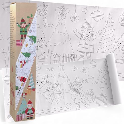 MIJOMA Ausmalrolle Weihnachten – 250cm x 30cm Malbuch-Rolle, Tolle Weihnachtsmotive, Weißes Papier, Perfektes Mitbringsel für Vorweihnachtszeit und Festtage – Stundenlanger Spaß und Entspannung von MIJOMA