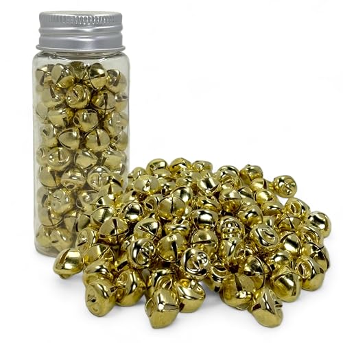 MIJOMA Mini-Glöckchen 8mm für DIY Schmuck und Dekoration, 100 Stück - 40g (Gold) von MIJOMA