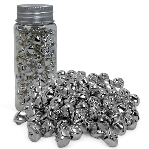 MIJOMA Mini-Glöckchen 8mm für DIY Schmuck und Dekoration, 100 Stück - 40g (Silber) von MIJOMA