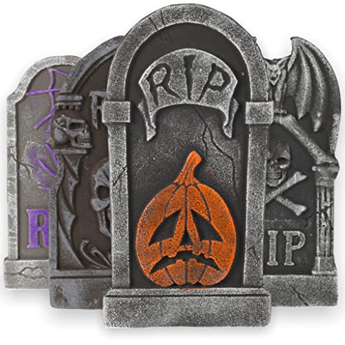 MIJOMA Schauderndes Halloween Friedhof Deko-Set: 4 verblüffend Reale Schaumstoff-Grabsteine - RIP Inschrift, Perfekt für Garten und Yard Schreck. Unvergleichlich Gruselig, 40x20x2cm von MIJOMA