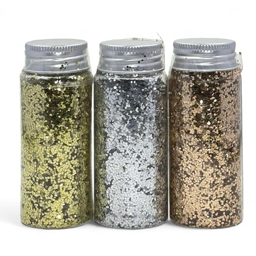 Schimmernder Glitzerpuder Glitzer-Pulver zum Basteln und Verzieren von Karten, hohe Reflexion, bunter Glitter für Kunsthandwerk Wandgestaltung Dekorationen (gold-silber-kupfer, 3x40g ø2mm) von MIJOMA