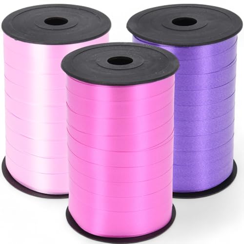 Set Ringelband Polyband Geschenk-Band Geschenkschleifen zum Basteln und Verpacken - glänzend & matt sortiert (rosa - pink - violett, 3 Rollen Geschenkband je 150m) von MIJOMA