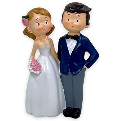 Tortenfigur Hochzeit Brautpaar Tortenaufsatz Tortendeko Hochzeitspaar für Torte Cake-Topper Hochzeitstorte, Dekofigur Hochzeitspaar Wedding Trauung (Comicstyle Smile) von MIJOMA