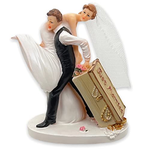 Tortenfigur Hochzeit Brautpaar Tortenaufsatz Tortendeko Hochzeitspaar für Torte Cake-Topper Hochzeitstorte, Dekofigur Hochzeitspaar Wedding Trauung (mit Aussteuertruhe) von MIJOMA