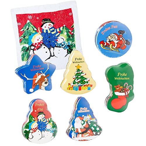 MIK funshopping Set Magisches Handtuch Magischer-Waschlappen Zaubertuch Zauberhandtuch, Mitgebsel Kindergeschenk Tombola (6er Set Frohe Weihnachten) von MIK funshopping