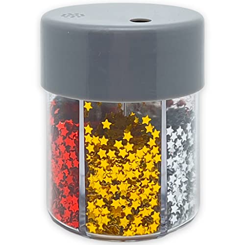 Stern-Konfetti Sternen-Streu zum Basteln und Verzieren von Karten, bunte Glitter-Sterne für Dekoration, 80 g (Rot-Gold-Silber) von MIK funshopping