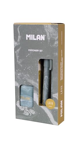 MILAN® Geschenkbox, Serie Lava, mit Kugelschreiber P1, Druckbleistift PL1 0,5 mm HB und Spitzer, Grün von MILAN