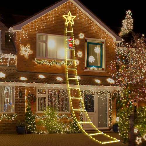 MILFECH 3M LED Weihnachtsmann Leiter Lichterkette LED Weihnachtsbeleuchtung, 8 Modi Weihnachtsdeko-Lichter für den Außenbereich Für drinnen und draußen, Fenster, Garten, Haus (Warmweiß) von MILFECH