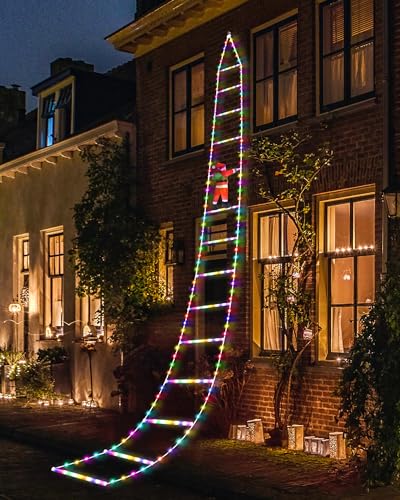 MILFECH LED Weihnachtsmann Leiter Lichterkette 3M RGB LED Weihnachtsbeleuchtung, 8 Modi Weihnachtsdeko-Lichter für Fenster, Garten, Haus von MILFECH