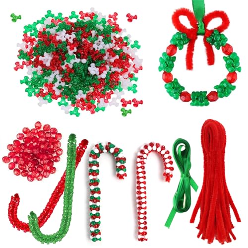 MILIAFLICK 1420 Stück Weihnachtsperlen Ornament Set Weihnachts Bastelkranz Weihnachten Perlen Ornament Pfeifenreiniger Chenille Stiel Basteln Weihnachten Kinder für Kinder für Kranz DIY Handwerk Dekor von MILIAFLICK