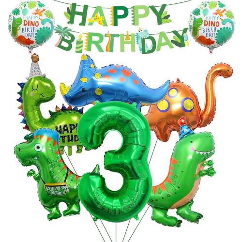 MILIAFLICK Dinosaurier Ballon 3 Jahre Dino Geburtstag Deko Kindergeburtstag Dino Luftballon Happy Birthday Girlande Folienballon Luftballon Geburtstag 3 für Jungen Party Dekoration Dschungel von MILIAFLICK