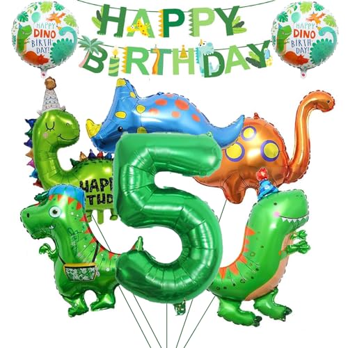 MILIAFLICK Dinosaurier Ballon 5 Jahre Dino Geburtstag Deko Kindergeburtstag Dino Luftballon Happy Birthday Girlande Folienballon Luftballon Geburtstag 5 für Jungen Party Dekoration Dschungel von MILIAFLICK