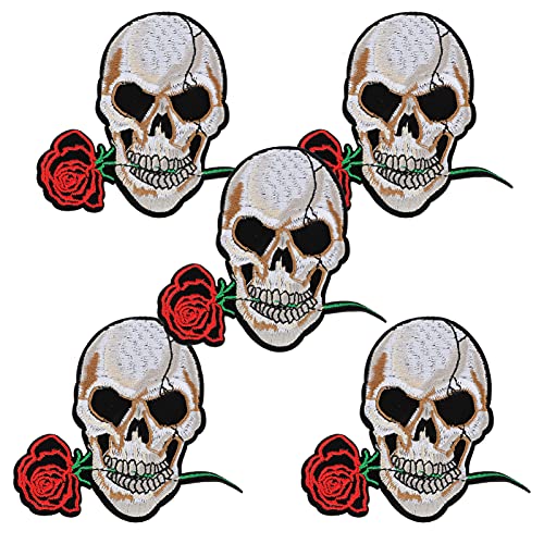 MILISTEN 5 Stück exquisite Kleidung Patches Zarte Totenkopf Aufnäher Aufnäher Punk-Rose Blumenapplikation Patches Kleidung Tasche Dekoration DIY Nähen Patches für Jeans T-Shirt von Milisten