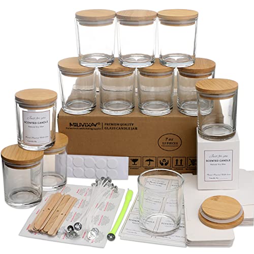 MILIVIXAY Klare Kerzengläser aus Glas mit Deckeln und Kerzenherstellungs-Sets, leere Kerzengläser im Großpack zum Kerzenmachen, Gewürz- und Pulverdosen, 12er-Pack, 200 ml von MILIVIXAY