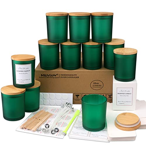 MILIVIXAY Mattgrüne Kerzengläser aus Glas mit Deckeln und Kerzenherstellungs-Sets, leere Kerzengläser im Großpack zum Kerzenmachen, Gewürz- und Pulverdosen, 12er-Pack, 295 ml von MILIVIXAY