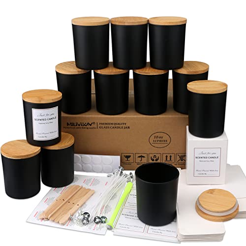 MILIVIXAY Mattierte schwarze Kerzengläser aus Glas mit Deckeln und Kerzenherstellungs-Sets, leere Kerzengläser im Großpack zum Kerzenmachen, Gewürz- und Pulverdosen, 12er-Pack, 295 ml von MILIVIXAY